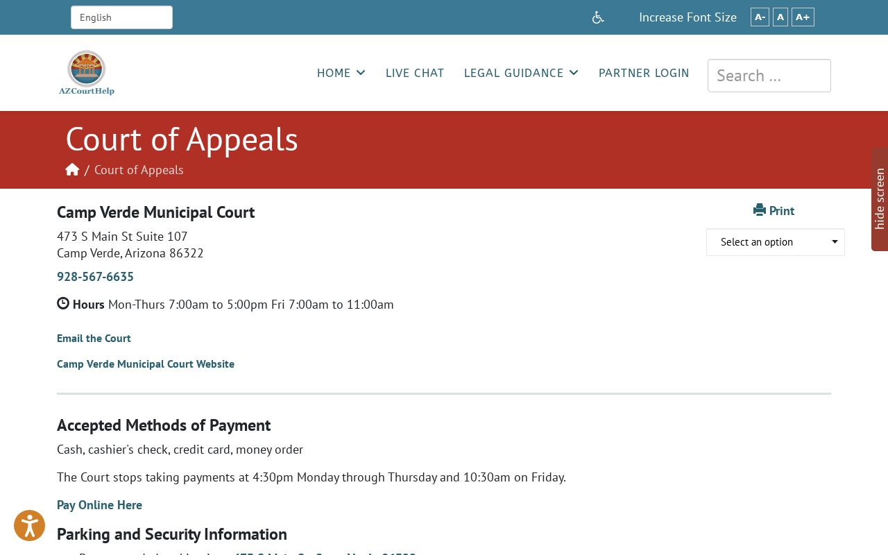 Yavapai County Camp Verde Municipal Court docket access profile