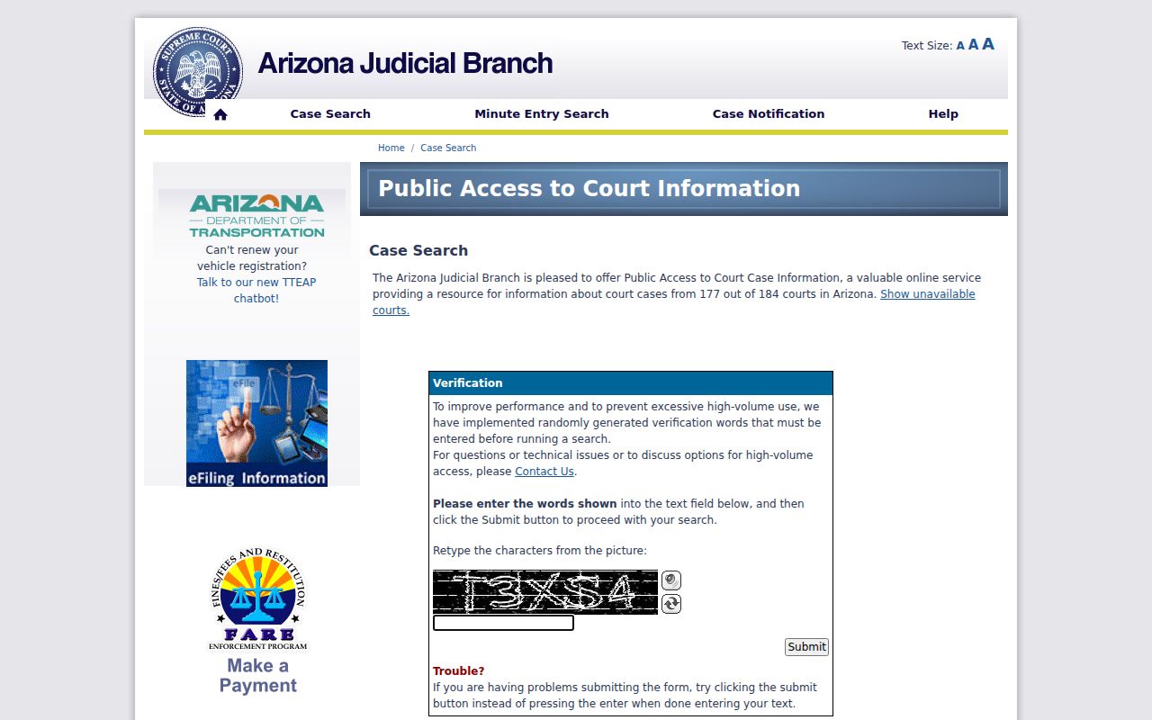 Yavapai County case lookup on Arizona Public Access