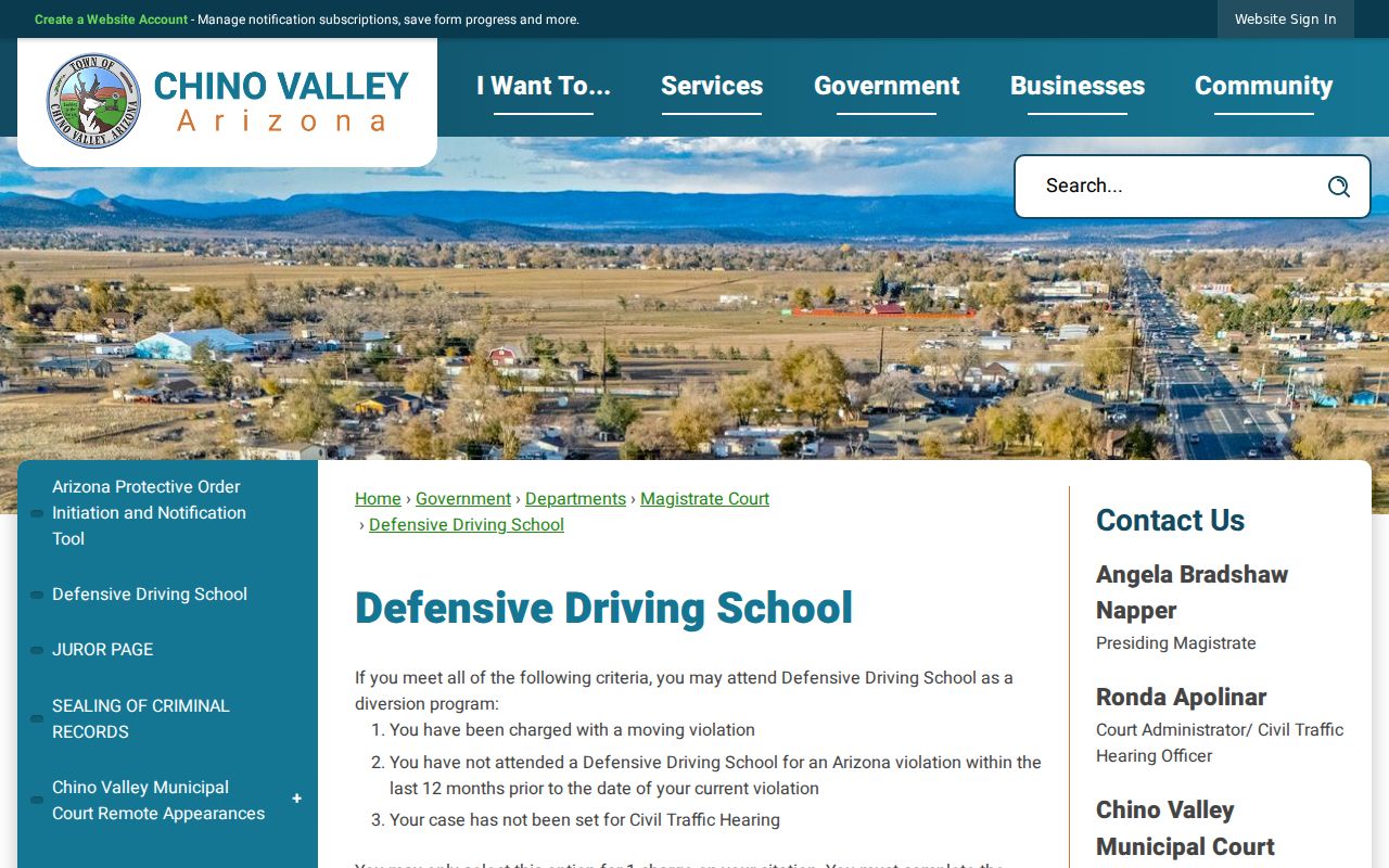 Yavapai County Chino Valley court docket defensive driving process