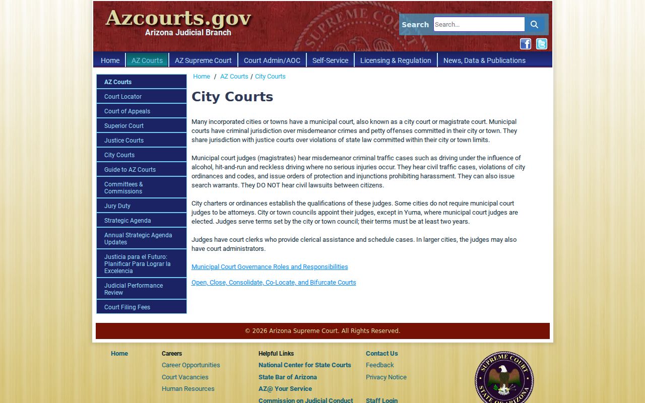 Yavapai County civil docket and Arizona city court jurisdiction