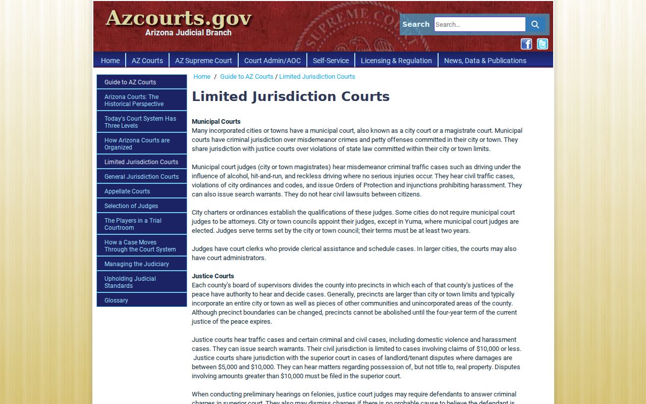 Yavapai County civil docket limited court jurisdiction