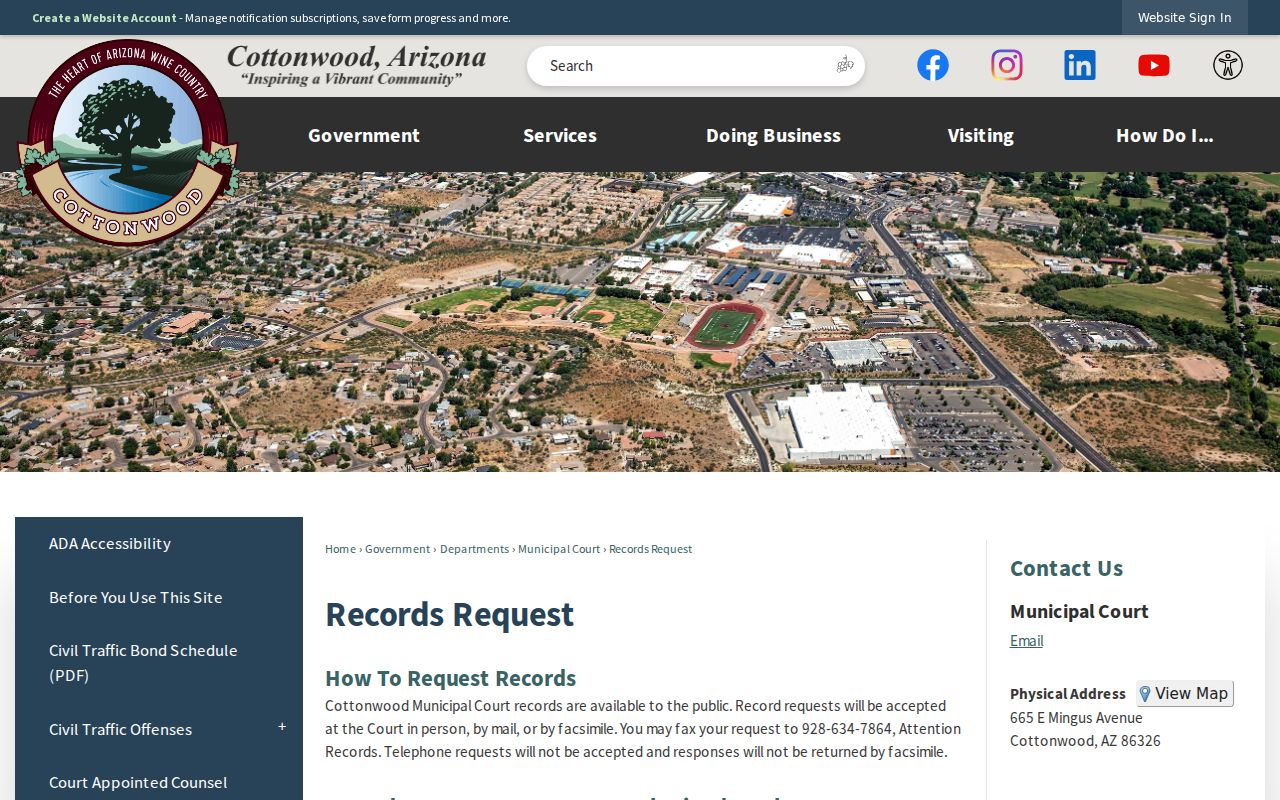 Yavapai County Cottonwood court docket records request methods
