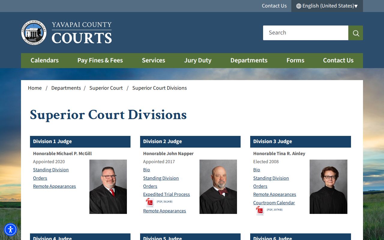 Yavapai County court dates and Superior Court divisions