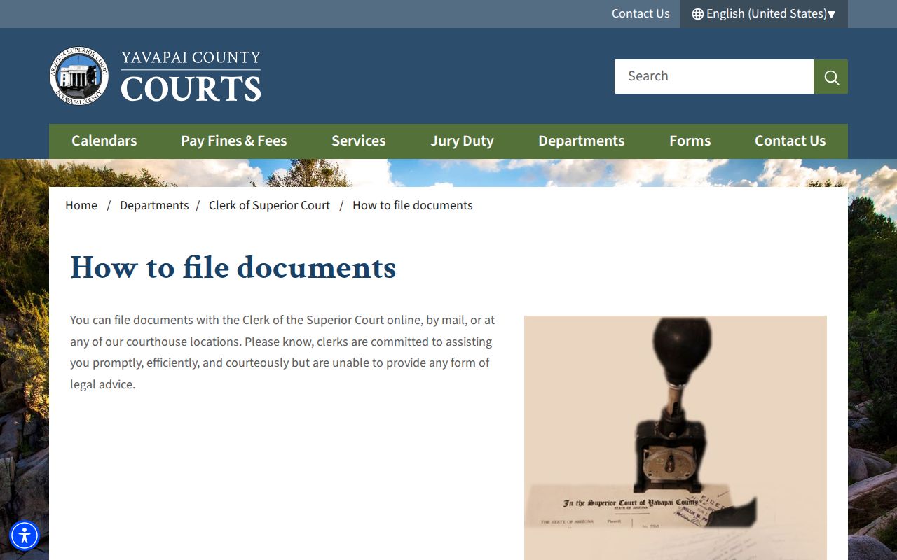 Yavapai County court docket official filing methods