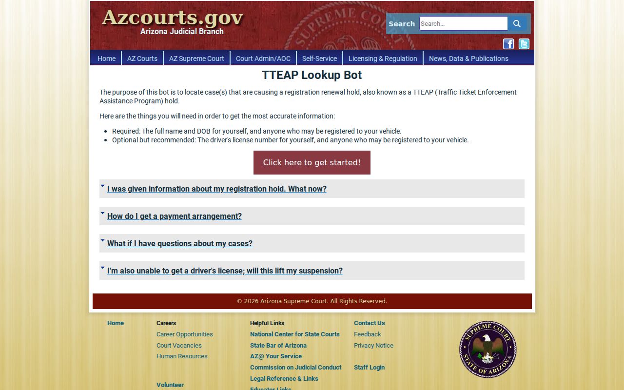 TTEAP lookup related to Yavapai County traffic tickets